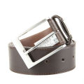 Cinturón de hombre reversible de ancho de cuero forrado de plata de tono hebilla